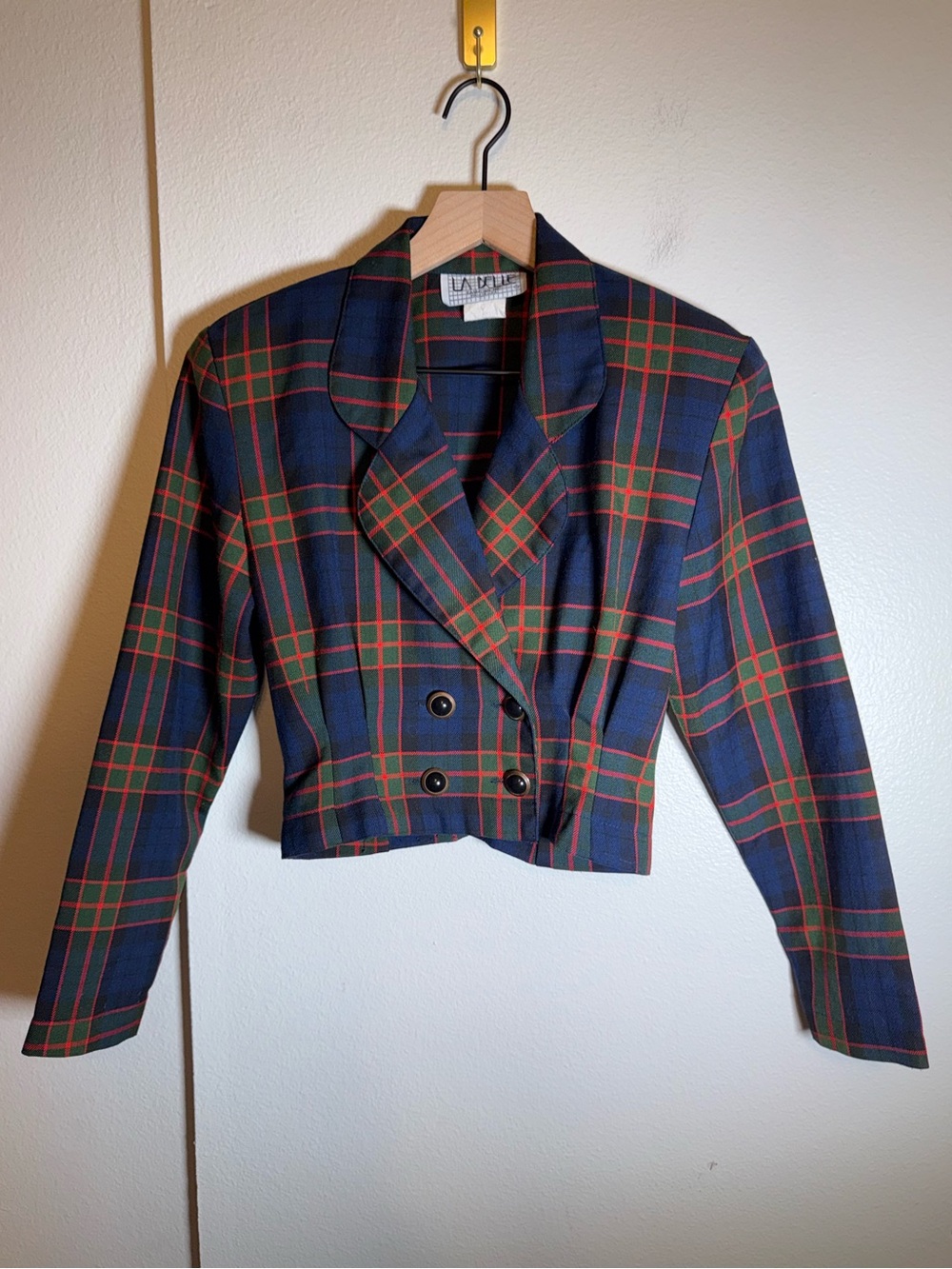 VINTAGE LA BELLE Tartan Plaid Button-Up Cropped Shirt Jacket Dark Academia 3